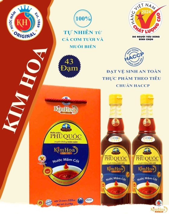 Nước Mắm Phú Quốc Kim Hoa 43 Độ Đạm - Hộp 2 Chai 520ml