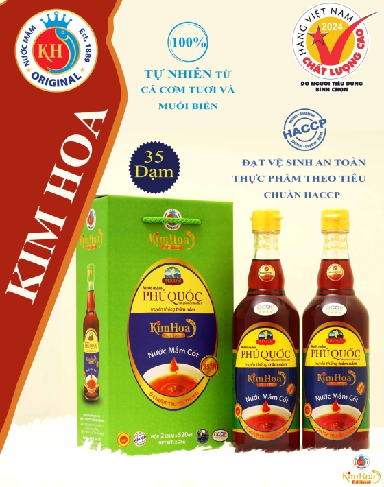 Nước Mắm Phú Quốc Kim Hoa 35 Độ Đạm - Hộp 2 Chai 520ml