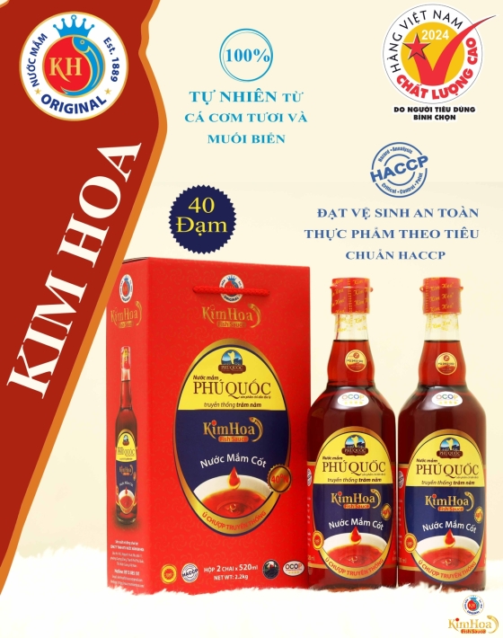 Nước Mắm Phú Quốc Kim Hoa 40 Độ Đạm -  Hộp 2 Chai 520ml