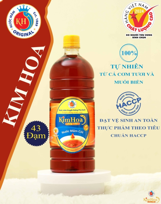 Nước Mắm Phú Quốc Kim Hoa 43 Độ Đạm - Chai 1 Lít
