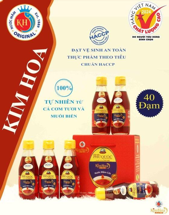 Nước Mắm Phú Quốc Kim Hoa 40 Độ Đạm - Hộp 6 Chai 180ml
