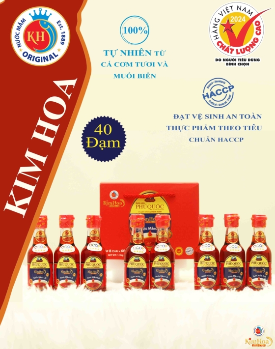 Nước Mắm Phú Quốc Kim Hoa 40 Độ Đạm - Hộp 8 Chai 60ml